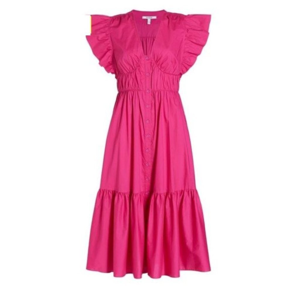 Derek Lam 10 Crosby Pink Greta Ruffle Midi Dress Womens Size 00 NWT